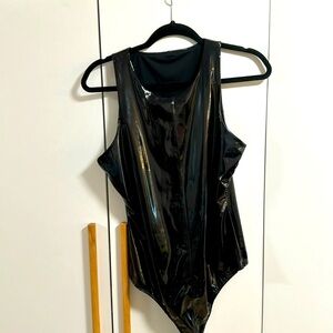 Good American bodysuit: VINYL HIGH-NECK BODYSUIT